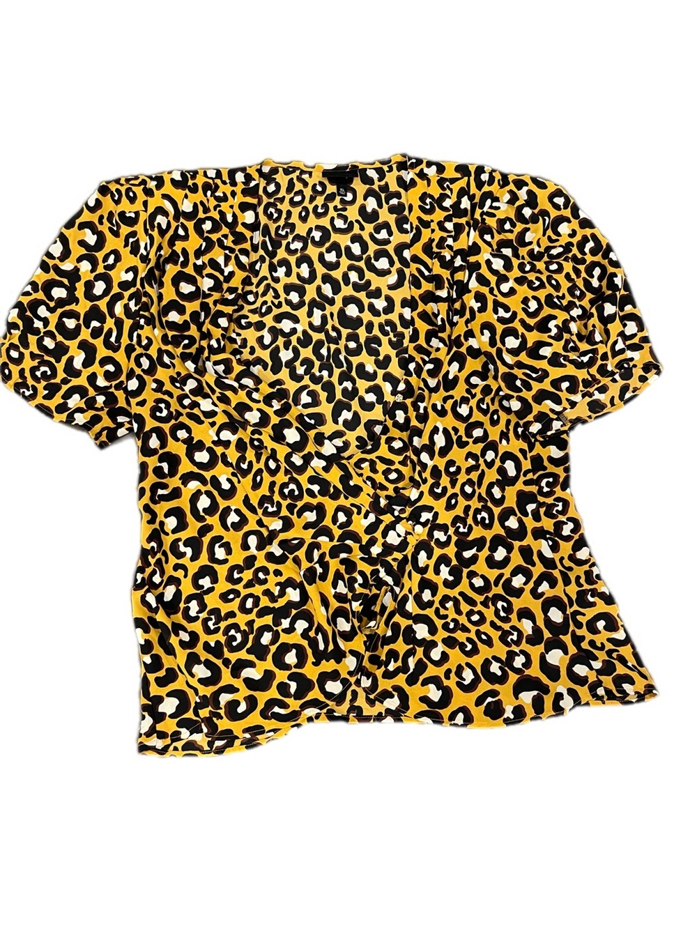 Women’s Yellow Leopard Print Wrap Blouse size XL